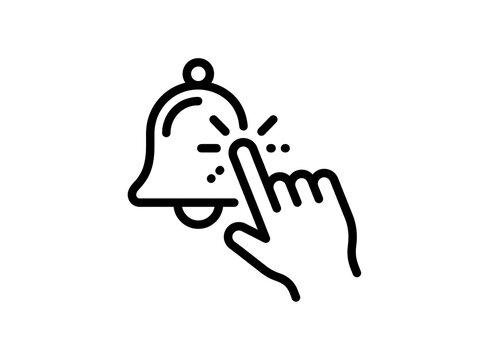 Finger pressing a bell icon signaling notification user interface notification attention communication subscribe