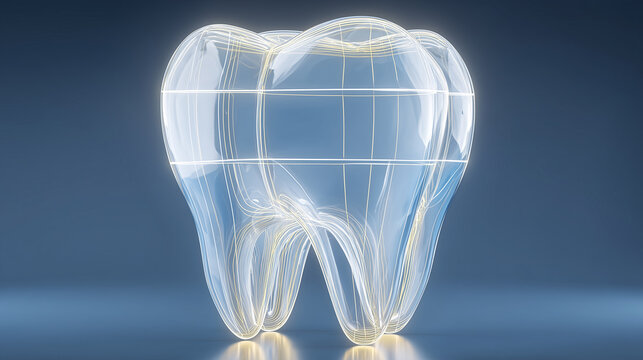 Stylized lower molar tooth icon with alignment guides in blue tones