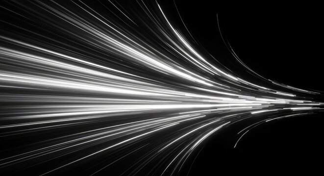 Dynamic abstract background featuring intensely streaked white light and flowing warped lines suggesting a rapid disruption of temporal flow, graphic, modern, space