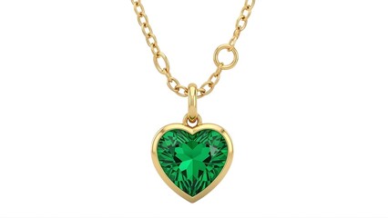 Fototapeta premium A gold necklace with a green heart-shaped pendant on transparent background
