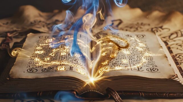 Open book with glowing light and smoke for commercial advertising, marketing campaigns, and creative projects