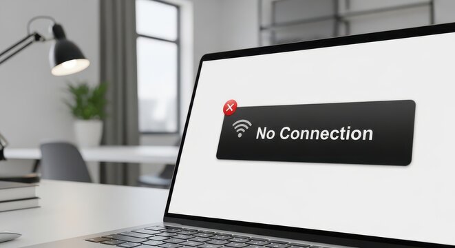 A laptop screen displaying a no connection error message