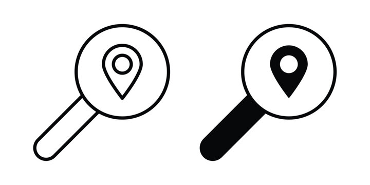 Search Location icon set vector symbol in black filled and stroke style