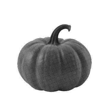 Halftone illustration of a classic round autumn pumpkin with a small curved stem on top