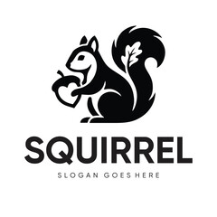 Fototapeta premium Modern Squirrel Silhouette Logo with Acorn and Oak Leaf
