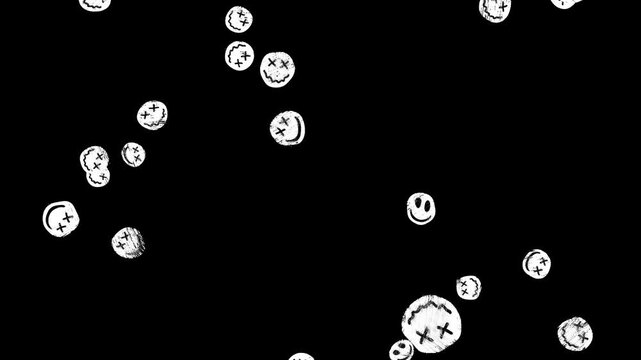 Hand-drawn scribble Emoji animation of a Smiling face to put emotions in your videos. Happy Smile cartoon faces frame by frame brush stroke animation. Doodle icon, wiggle sticker rough pencil crayon.