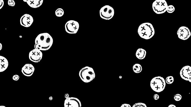 Hand-drawn scribble Emoji animation of a Smiling face to put emotions in your videos. Happy Smile cartoon faces frame by frame brush stroke animation. Doodle icon, wiggle sticker rough pencil crayon.
