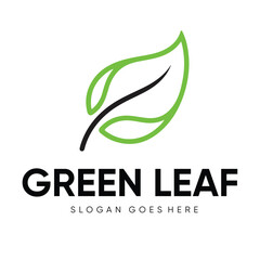 Obraz premium Green Leaf Outline Logo Design - Minimalist Nature Icon for Eco-Friendly Branding and Organic Products