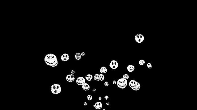Hand-drawn scribble Emoji animation of a Smiling face to put emotions in your videos. Happy Smile cartoon faces frame by frame brush stroke animation. Doodle icon, wiggle sticker rough pencil crayon.