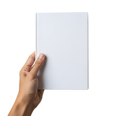 Obraz premium A hand holding a blank white book against a white background