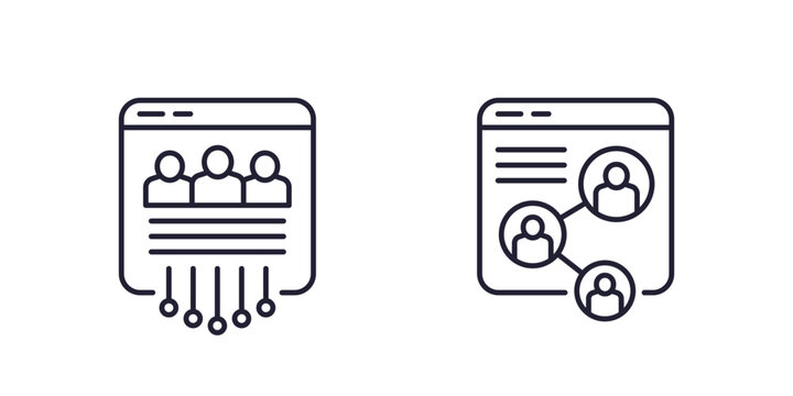 users line icons on white, software and applications