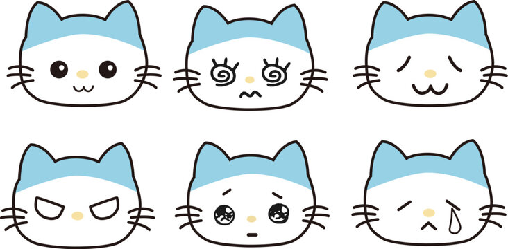 Set of cute cat emoticons with various facial expressions