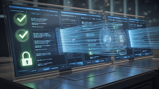 Digital voting system with encryption and verification representing secure online elections and modern democratic technology