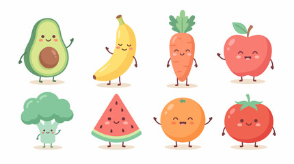 Cute Cartoon Fruit and Veggie Collection Kawaii Style Healthy Lifestyle