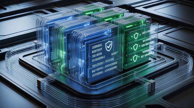 Digital voting system with encryption and verification representing secure online elections and modern democratic technology