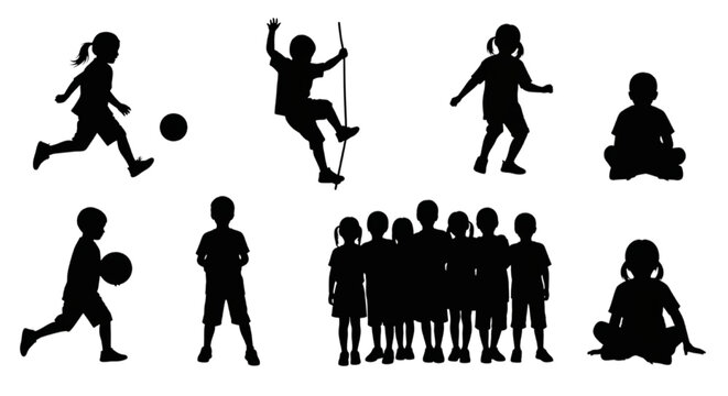 Silhouette Collection of Children's Activities and Play, Ideal for CAD Designs and Visual Projects
