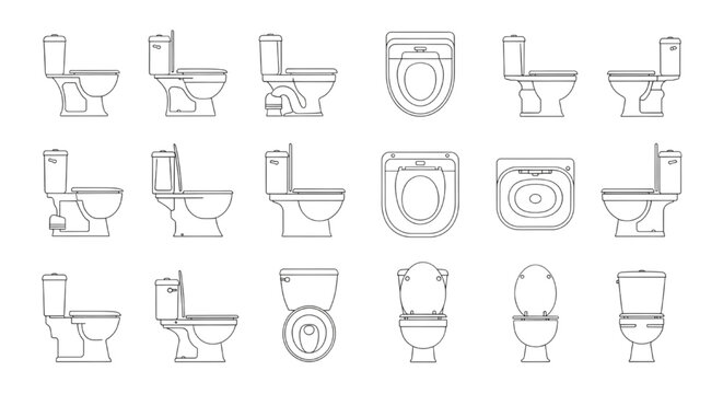 Collection of Toilet CAD Drawings in Various Views for Architectural Design and Plumbing