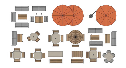 CAD Furniture Layouts Top-Down View of Outdoor Seating and Dining Sets for Design and Planning © akila