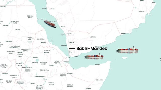 Global shipping routes through the Bab El-Mandeb strait animation
