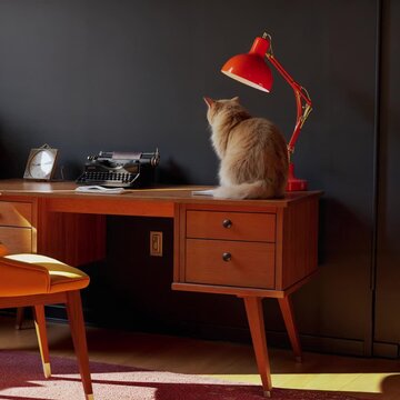 Orange cat sitting on the desk