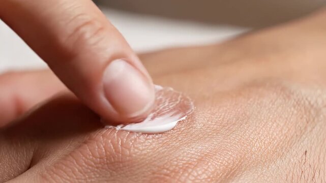 Close Up Finger Applying Topical Steroid Cream on Clean Healthy Skin