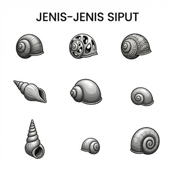 jenis jenis siput black and white illustration of various seashells