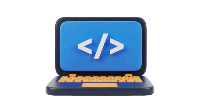 Vector illustration&nbsp;of 3d illustration of a laptop computer with code symbol on the screen on a transparent background