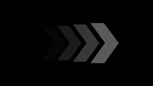  arrow moving forward animation on transparent background. left to Right directional arrow loop animation with alpha channel in 4k.