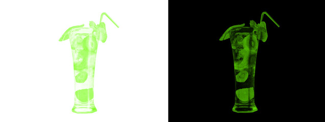 Green Neon Long Drink Glass with Mint Leaves and Straw © Gulzar
