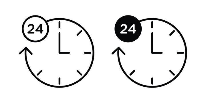 Time twenty four icon set vector symbol in black filled and stroke style