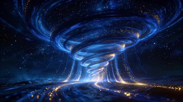 Giant spiral galaxy vortex in deep space with golden stars