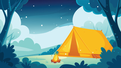 Camping Under The Stars Scene Vector Illustration © ndomble