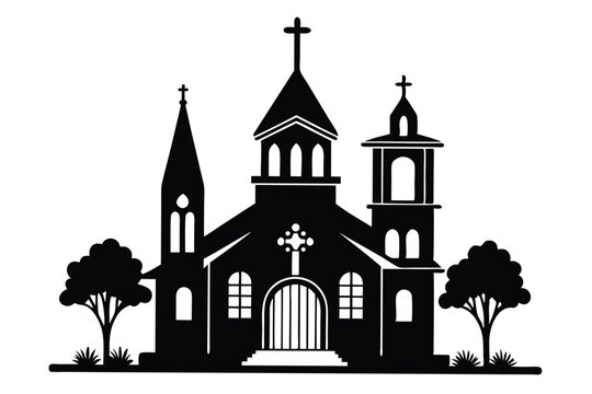 church silhouette line art vector illustration