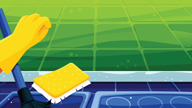 Catering Kitchen Cleaning Scene Vector Illustrati