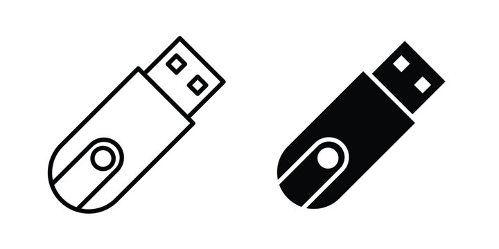 USB pendrive icon set vector symbol in black filled and stroke style
