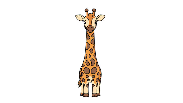 Tall and cute cartoon giraffe character standing alone on a white background, featuring its characteristic orange spots and long neck.