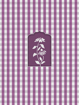 Purple gingham pattern with floral frame, elegant vintage background