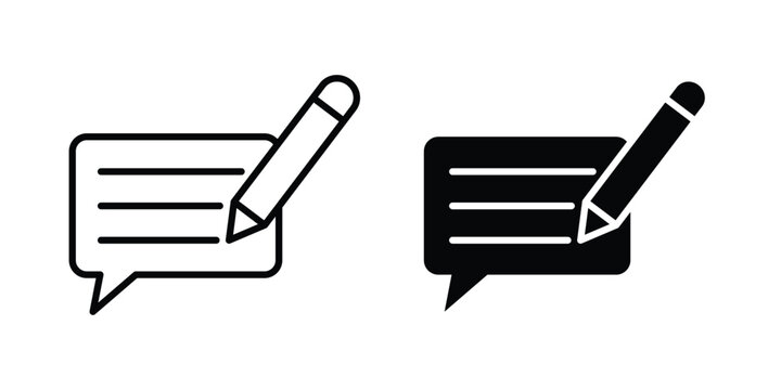 Writing feedback icon set vector symbol in black filled and stroke style