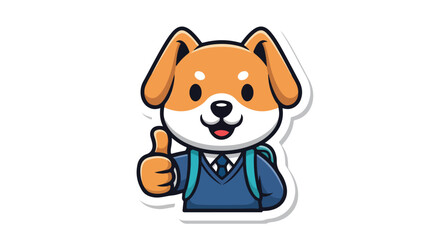 Fototapeta premium Dog Student Thumbs Up Mascot Sticker Flat Vector Cute Character