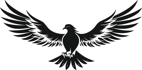 Fototapeta premium Black silhouette of a majestic bird with wings spread wide, symbolizing freedom and peace.
