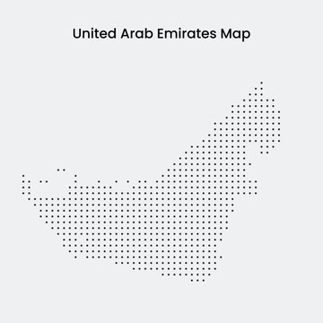 A map of the United Arab Emirates represented by black dots on a white background