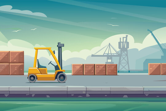 Forklift Moving Cargo Scene Vector Illustration o