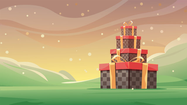 Gift Boxes Sale Stack Scene Vector Illustration o