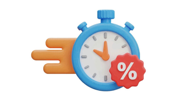 Vector illustration&nbsp;of 3d render of a stopwatch with a percentage discount tag on a transparent background