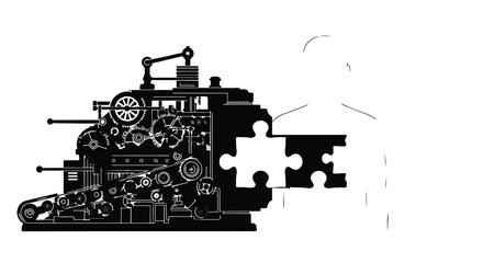 Obraz premium Industrial machine with puzzle piece, manufacturing concept