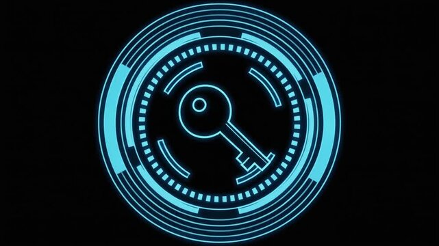 Futuristic digital interface with a central magnifying glass icon. Ideal for tech branding and digital projects. Use it for advanced tech.