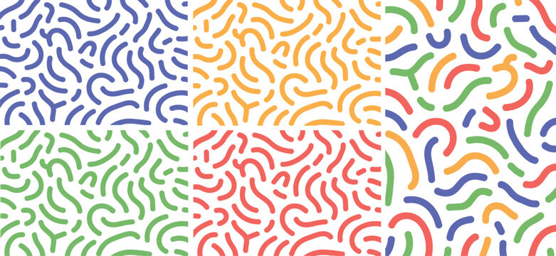 Abstract Memphis Pattern with Colorful Wavy Lines on White Background