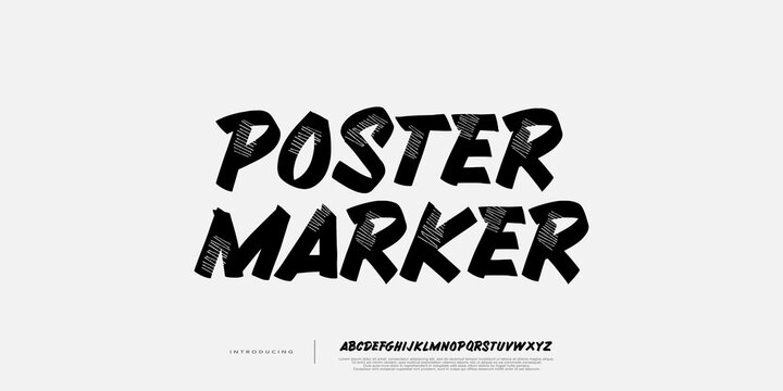 Poster Marker Display Font,
Hand drawn marker style font with rough strokes, perfect for posters, bold headlines, and creative designs. vector illustration