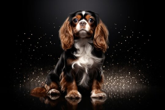 King charles spaniel sparkle light glitter animal mammal black.