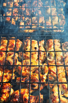 Grilled chicken skewers with onions